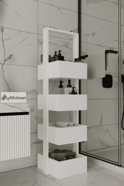 AYMOBSAN Multi Çok Amaçlı Banyo Rafı, Mutfak Rafı, Sepetli Çok Amaçlı Raf, 4 Raflı 120 CM ürün görseli