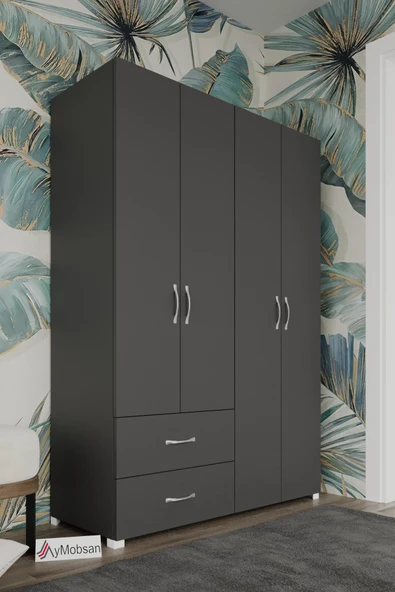 AYMOBSAN Mavera 4 Kapaklı 2 Çekmeceli Gardrop, 120 - Resim 3