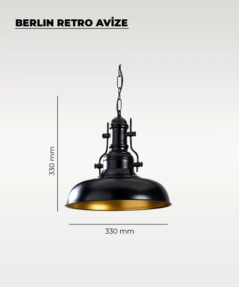 Berlin Retro Avize Siyah / Metal - E27 Duylu - Resim 3