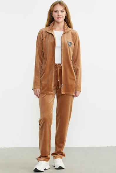 24K2238-76385 SEMENTA KADİFE DİK YAKA TUNİK EŞOFMAN TAKIM - Resim 10