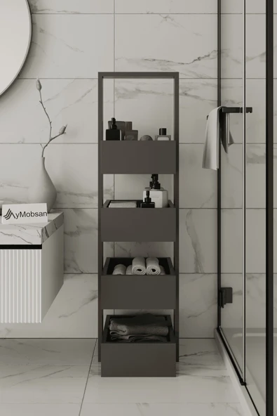 AYMOBSAN Multi Çok Amaçlı Banyo Rafı, Mutfak Rafı, Sepetli Çok Amaçlı Raf, 4 Raflı 120 CM - Resim 2