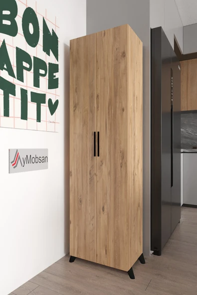 AYMOBSAN Aras 2 Kapaklı 8 Raflı Boy Dolabı Çok Amaçlı Dolap Kiler Dolabı Mutfak Dolabı Atlantik Çam - Resim 2