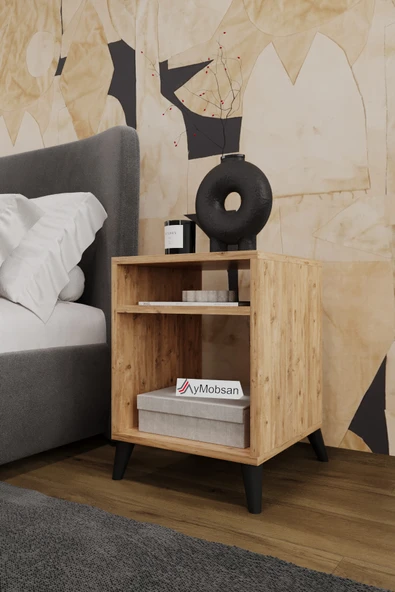 AYMOBSAN Simina Açık Raflı Komodin Yatak Yanı Sehpa Atlantik Çam - Resim 2