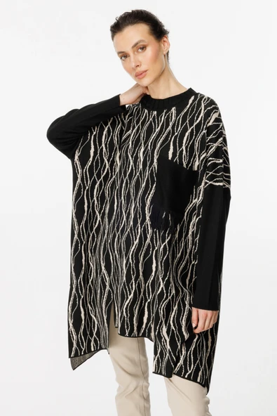 45410 ONTEKS DESENLİ CEP DETAYLI TUNİK - Resim 3