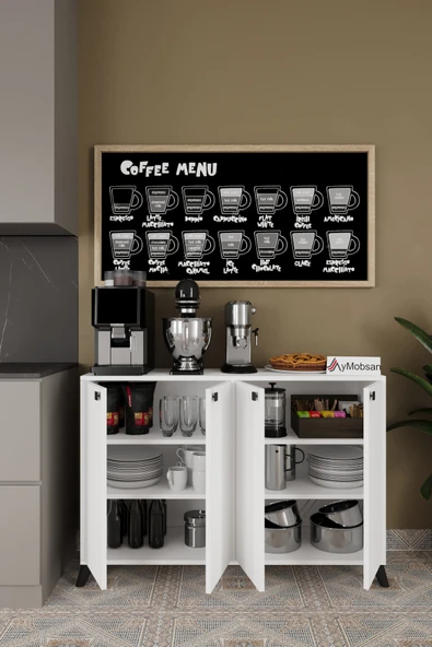 AYMOBSAN Vista Kahve Köşesi 4 Kapaklı Çok Amaçlı Dolap Kiler Mutfak Dolabı Beyaz - Resim 2