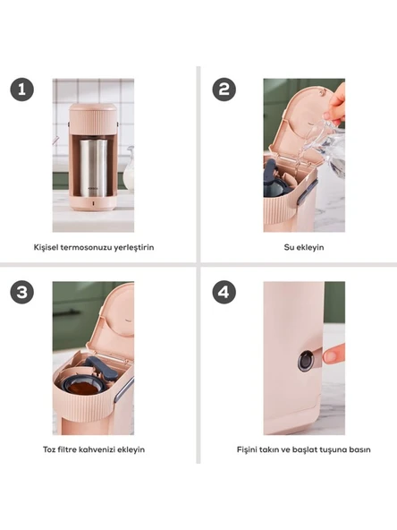 KARACA Mono Personal Filtre Kahve Makinesi ve Inox Kişisel Termos Hediyeli Beige - Resim 6