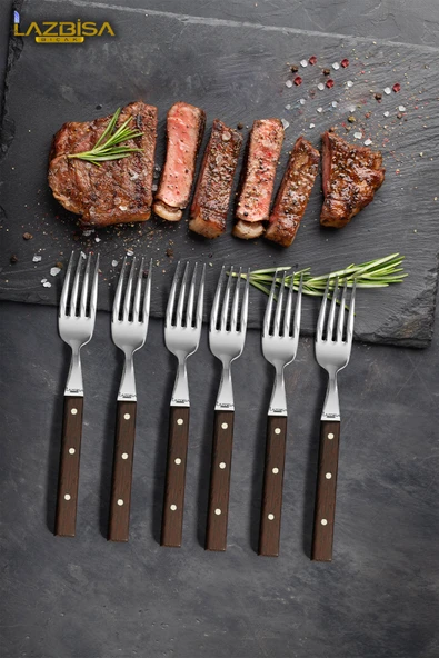 Hand Craft Serisi Steak Et Yemek Çatalı Kahvaltı Çatalı 6 Lı Set Mutfak Çatal Seti HDS-70 ürün görseli 1
