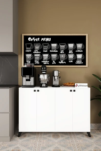 AYMOBSAN Vista Kahve Köşesi 4 Kapaklı Çok Amaçlı Dolap Kiler Mutfak Dolabı Beyaz ürün görseli
