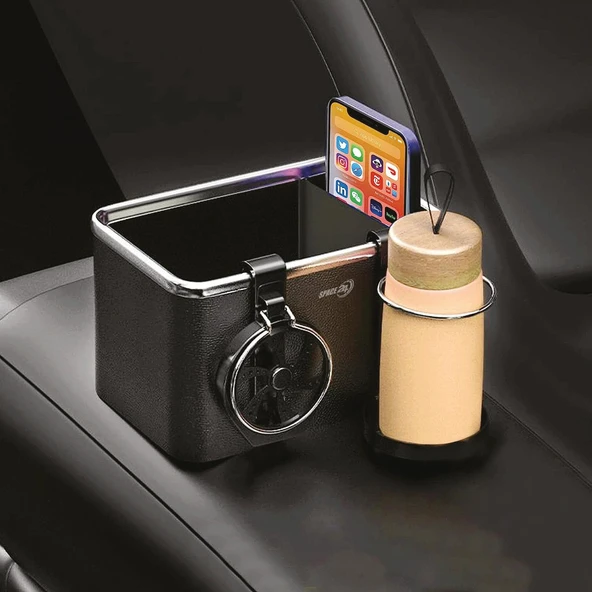 Polosmart SP109 Araç İçi Düzenleyici 2’li Bardaklık ve Telefon Tutucu Organizer Siyah - Resim 2