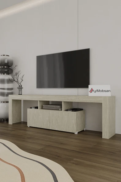 AYMOBSAN Loki 2 Kapaklı Raflı Tv Ünitesi 180 cm Traverten Desen - Resim 2