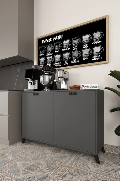 AYMOBSAN Vista Kahve Kahve Köşesi 4 Kapaklı Çok Amaçlı Dolap Kiler Mutfak Dolabı Beyaz - Resim 3