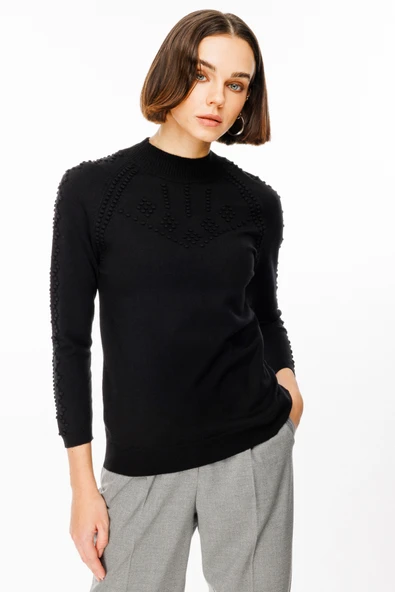 47384 ONTEKS CORSPAN ÖRGÜLÜ UZUNKOL TRİKO KAZAK - Resim 3