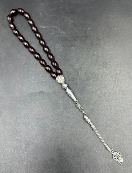 Alpaka Yaprak Püskül  Ateş Kehribar Tespih ürün görseli