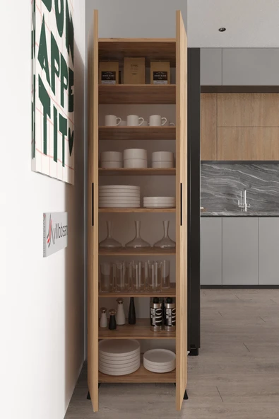 AYMOBSAN Aras 2 Kapaklı 8 Raflı Boy Dolabı Çok Amaçlı Dolap Kiler Dolabı Mutfak Dolabı Atlantik Çam - Resim 3