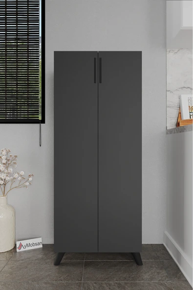 Kayra 2 Kapaklı 5 Raflı Boy Dolabı Çok Amaçlı Dolap Kiler Dolabı Mutfak Dolabı, Antrasit ürün görseli