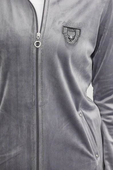 24K2238-76385 SEMENTA KADİFE DİK YAKA TUNİK EŞOFMAN TAKIM - Resim 9