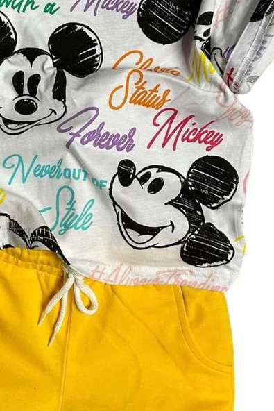 Erkek Çocuk Renkli Yazılar ve Karakter Baskılı Sarı Şortlu Takım - Resim 5