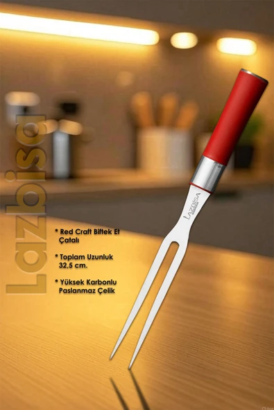 Red Craft Serisi Mutfak Bıçak Et Tavuk Balık Çatalı Barbekü Mangal Pişirme Çatalı HDS-51 - Resim 2