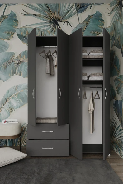 AYMOBSAN Mavera 4 Kapaklı 2 Çekmeceli Gardrop, 120 - Resim 2