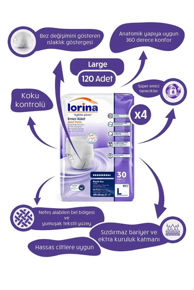 Lorina Emici Külot Hasta Bezi Large 120 Adet ürün görseli