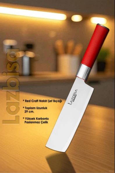 Red Craft Serisi Mutfak Bıçak Nakiri Şef Bıçağı Et Ekmek Sebze Salata Şef Bıçağı HDS-38 - Resim 2