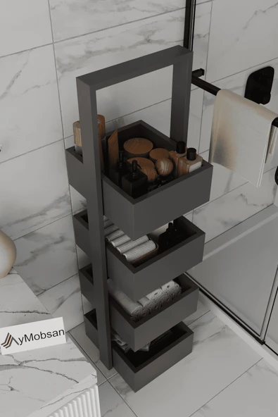 AYMOBSAN Multi Çok Amaçlı Banyo Rafı, Mutfak Rafı, Sepetli Çok Amaçlı Raf, 4 Raflı 120 CM - Resim 3