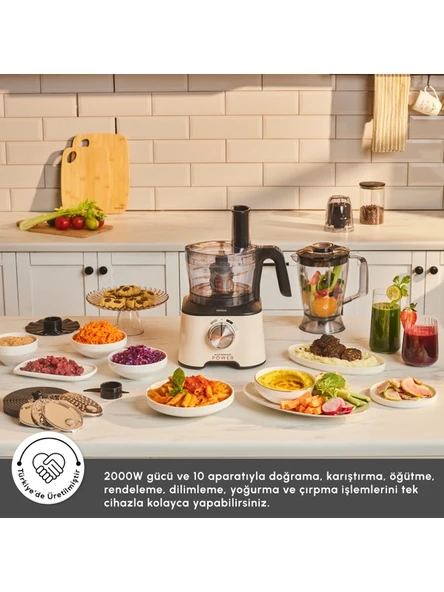 KARACA Mastermaid Power Multifunctional 10 in 1 Soft Cream Mutfak Robotu, Blender Seti 2000w - Resim 3