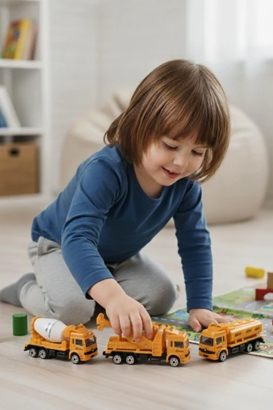 3’lü İnşaat Kamyon Seti – 15 cm Oyuncak Beton Mikseri, Vinç ve Tanker - Resim 2