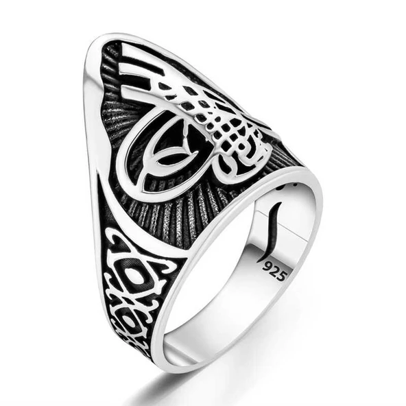 ​​Gümüş Osmanlı Tuğrası Başparmak Erkek Yüzük - Resim 3