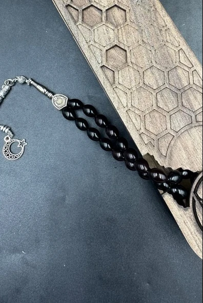 Alpaka Püskül  Ateş Kehribar Tespih - Resim 5