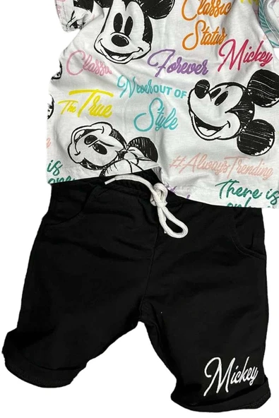 Erkek Çocuk Renkli Yazılar ve Karakter Baskılı Siyah Şortlu Takım - Resim 3