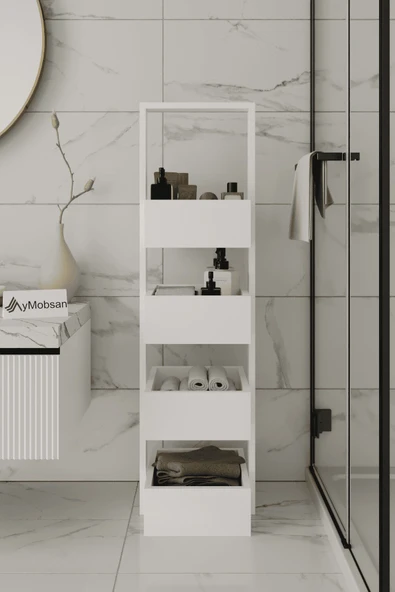 AYMOBSAN Multi Çok Amaçlı Banyo Rafı, Mutfak Rafı, Sepetli Çok Amaçlı Raf, 4 Raflı 120 CM - Resim 2