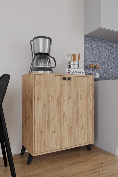 AYMOBSAN Seren 2 Kapaklı 4 Raflı Boy Dolabı Çok Amaçlı Dolap Kiler Dolabı Mutfak Dolabı Atlantik Çam - Resim 3