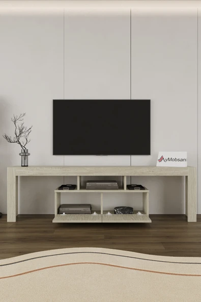 AYMOBSAN Loki 2 Kapaklı Raflı Tv Ünitesi 180 cm Traverten Desen - Resim 3