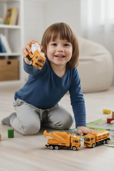 3’lü İnşaat Kamyon Seti – 15 cm Oyuncak Beton Mikseri, Vinç ve Tanker - Resim 4