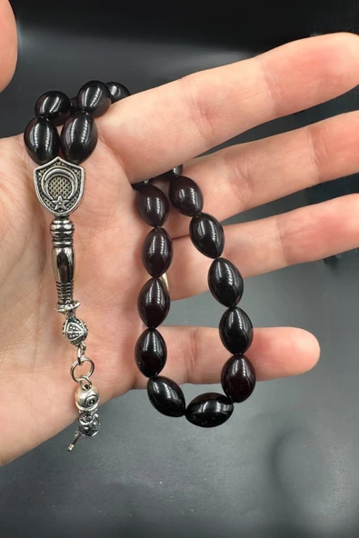 Alpaka Püskül  Ateş Kehribar Tespih - Resim 6