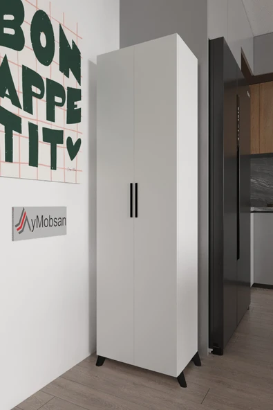 AYMOBSAN Aras 2 Kapaklı 8 Raflı Boy Dolabı Çok Amaçlı Dolap Kiler Dolabı Mutfak Dolabı Beyaz - Resim 2