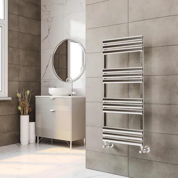 Lojimax Alüminyum Çift Panel Dekoratif Havlupan Talia Double Line 1400x600 mm 12 Dilim Krom Eloksal|1642 W Yüksek Isıl Güç | 5 Yıl Üretici Garantisi ürün görseli