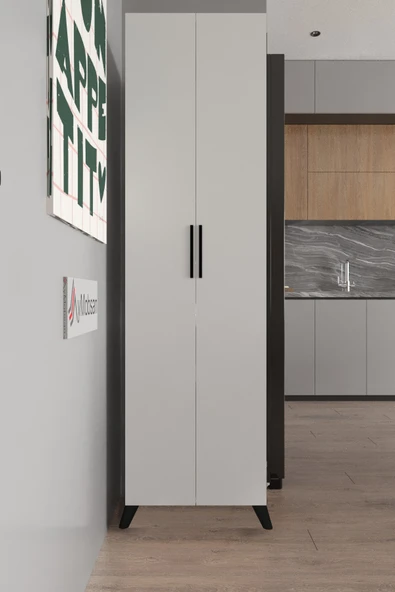 AYMOBSAN Aras 2 Kapaklı 8 Raflı Boy Dolabı Çok Amaçlı Dolap Kiler Dolabı Mutfak Dolabı Beyaz ürün görseli