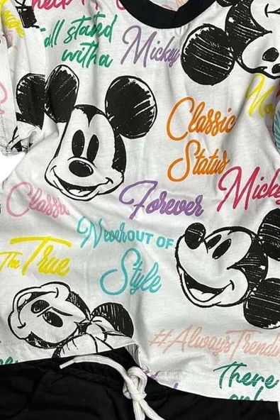 Erkek Çocuk Renkli Yazılar ve Karakter Baskılı Siyah Şortlu Takım - Resim 6