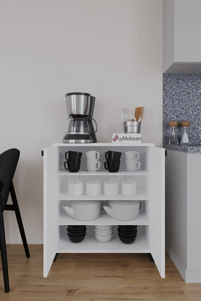 AYMOBSAN Seren 2 Kapaklı 4 Raflı Boy Dolabı Çok Amaçlı Dolap Kiler Dolabı Mutfak Dolabı Beyaz ürün görseli