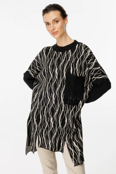 45410 ONTEKS DESENLİ CEP DETAYLI TUNİK - Resim 2