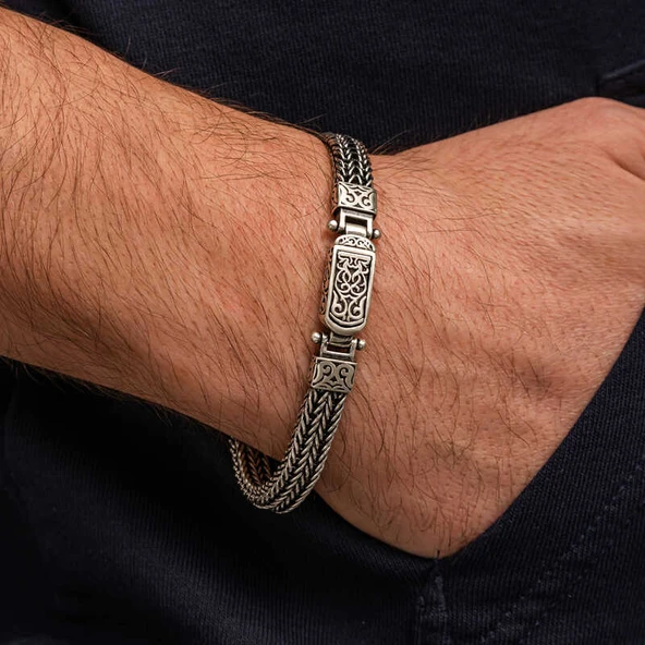 Gümüş Oksitli Desenli Erkek Bileklik ürün görseli 1