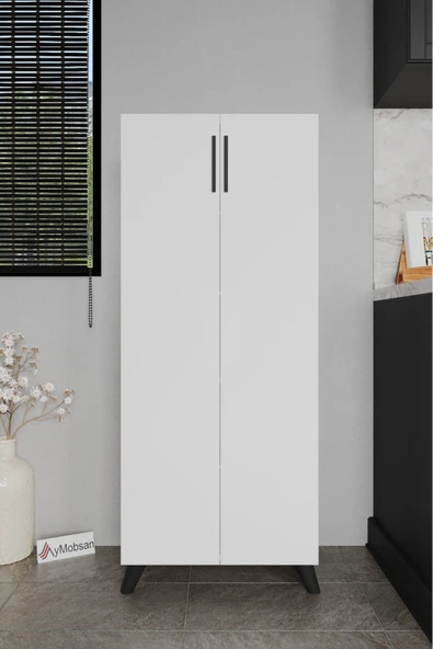 Kayra 2 Kapaklı 5 Raflı Boy Dolabı Çok Amaçlı Dolap Kiler Dolabı Mutfak Dolabı, Beyaz ürün görseli