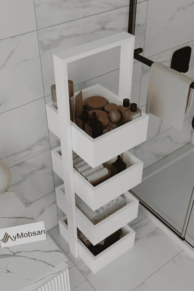 AYMOBSAN Multi Çok Amaçlı Banyo Rafı, Mutfak Rafı, Sepetli Çok Amaçlı Raf, 4 Raflı 120 CM - Resim 3