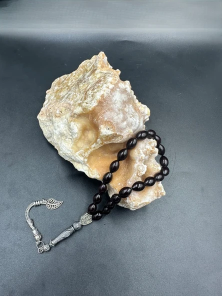 Alpaka Yaprak Püskül  Ateş Kehribar Tespih - Resim 5