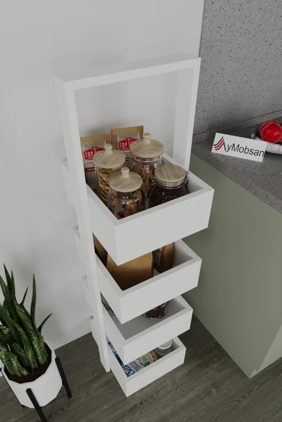 AYMOBSAN Multi 4 Katlı Mutfak Sepeti, Çok Amaçlı Mutfak Rafı, 4 Raflı, 40 CM - Resim 3