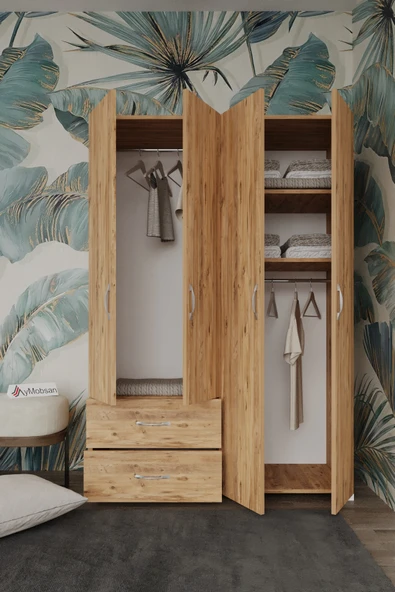 AYMOBSAN Mavera 4 Kapaklı 2 Çekmeceli Gardrop, 120 - Resim 2