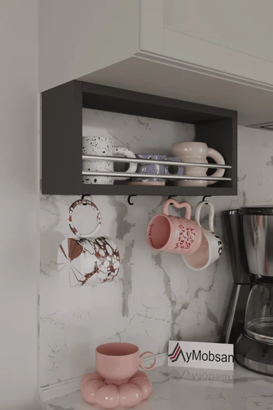 AYMOBSAN Trend Kupa Standı, Bardak Tutucu, Kupa, Fincan Askılığı Çok Amaçlı Raf 45 CM - Resim 2
