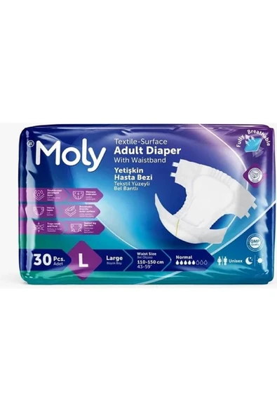 Moly Bel Bantlı Hasta Bezi Large 30'lu X 4 Adet ürün görseli 1